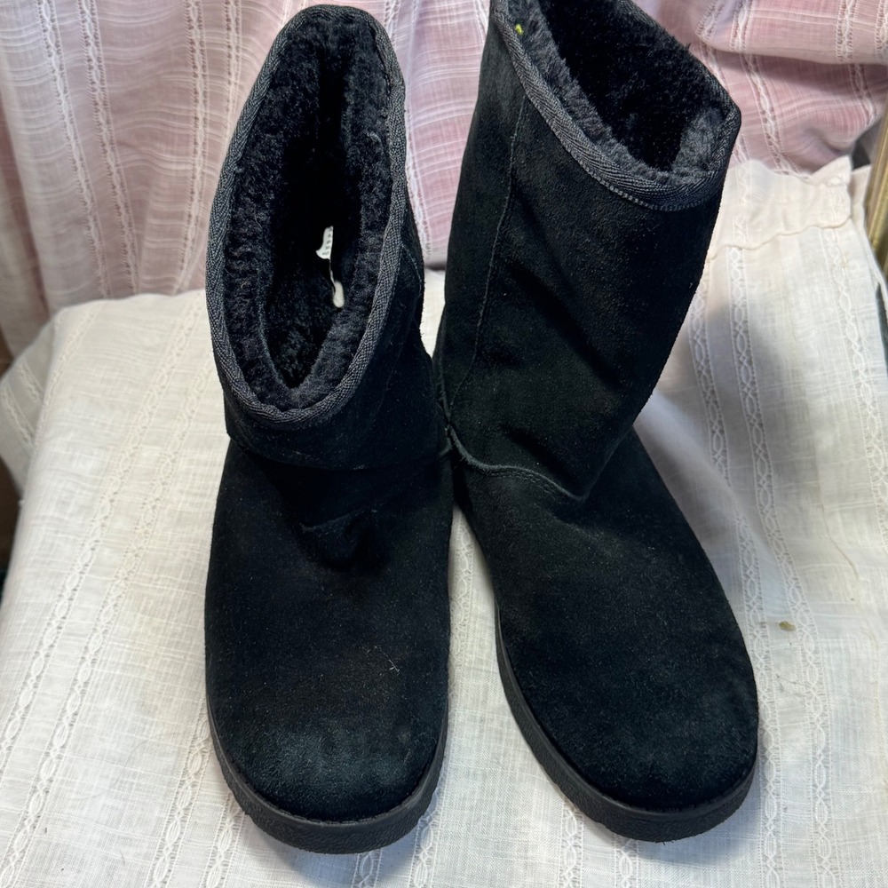 Suede Leather Black Winter Boots Fur Lined‎ Cozy Casual Comfort Shoes